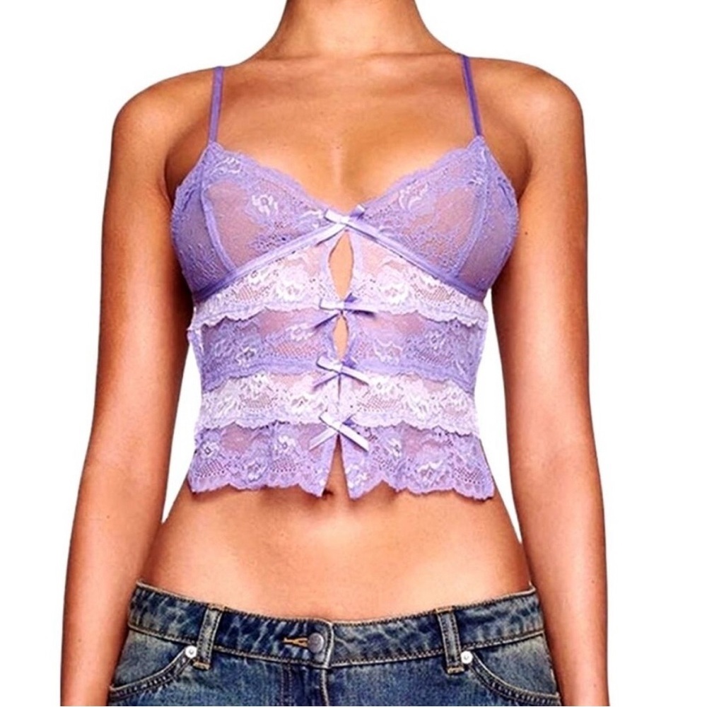 Micas Lavender Lace Camisole Strappy Bandeau Crop Top Size Large